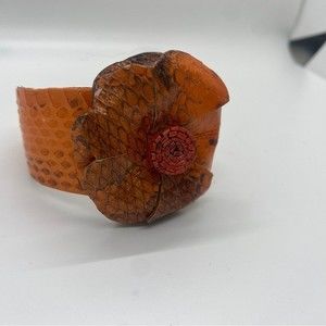 Snake skin orange flower flex cuff bracelet